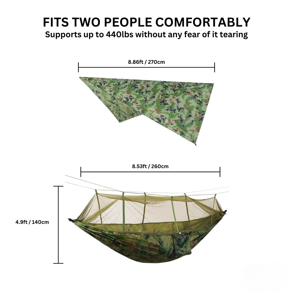 EYRIE Ultralight Camping Hammock with Bug Net & Rain Cover