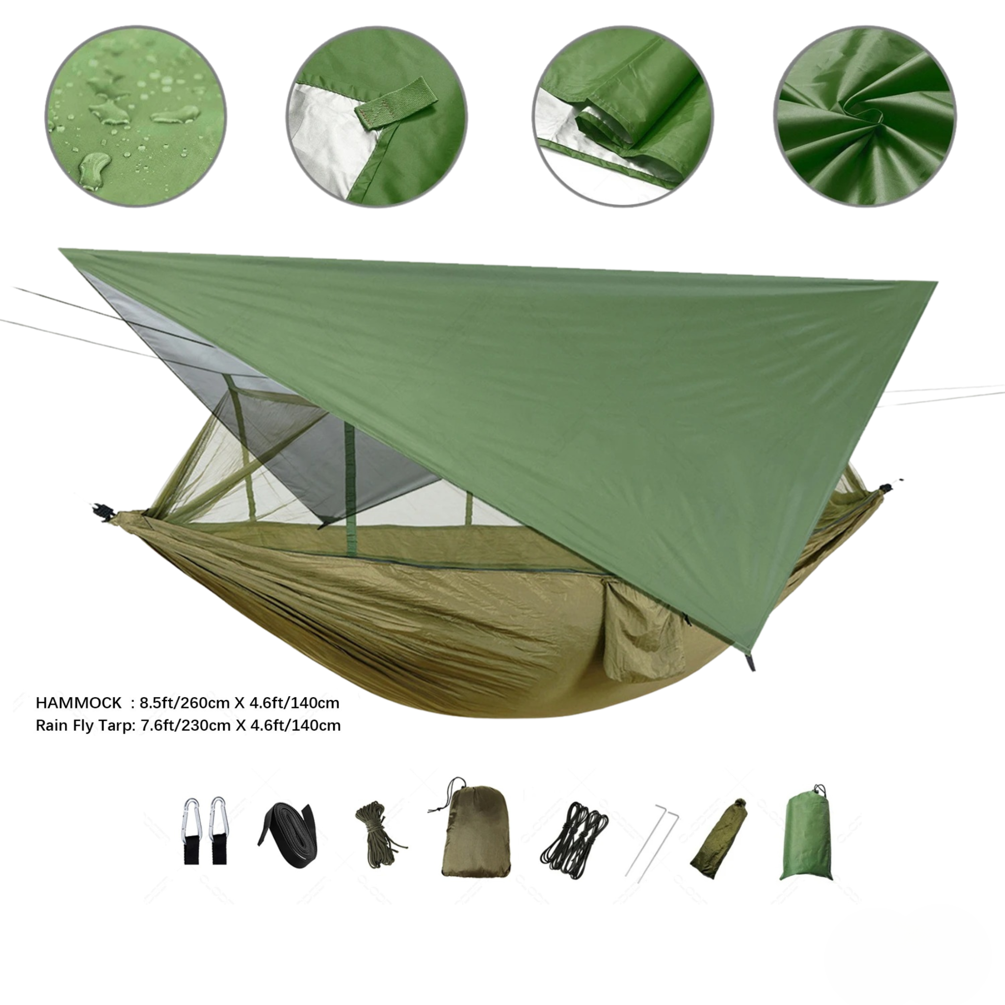 EYRIE Ultralight Camping Hammock with Bug Net & Rain Cover
