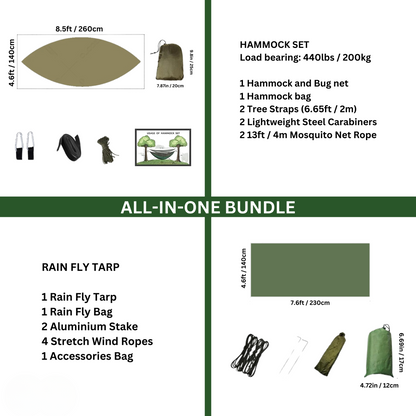 EYRIE Ultralight Camping Hammock with Bug Net & Rain Cover - Complete Outdoor Set