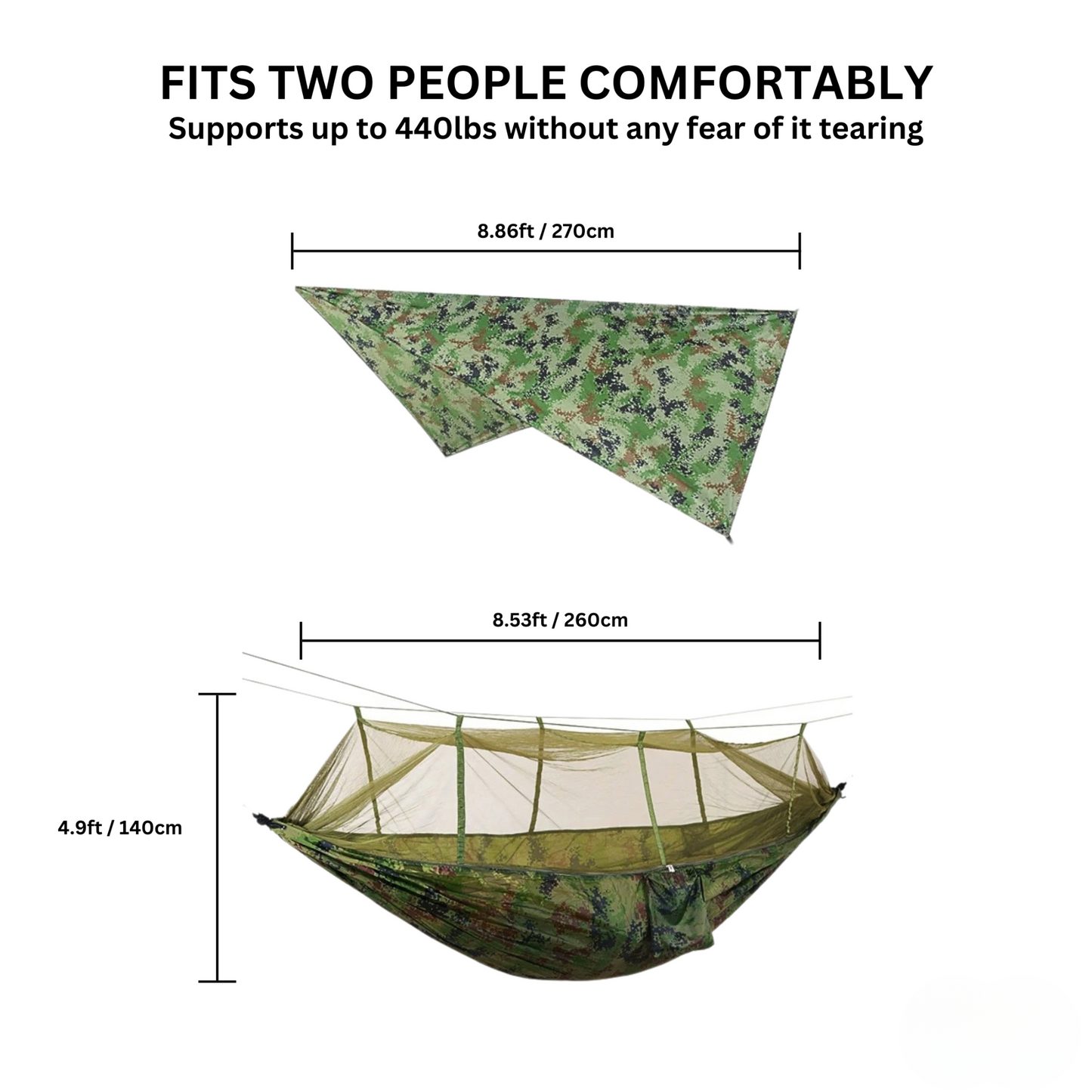 EYRIE Ultralight Camping Hammock with Bug Net & Rain Cover - Complete Outdoor Set