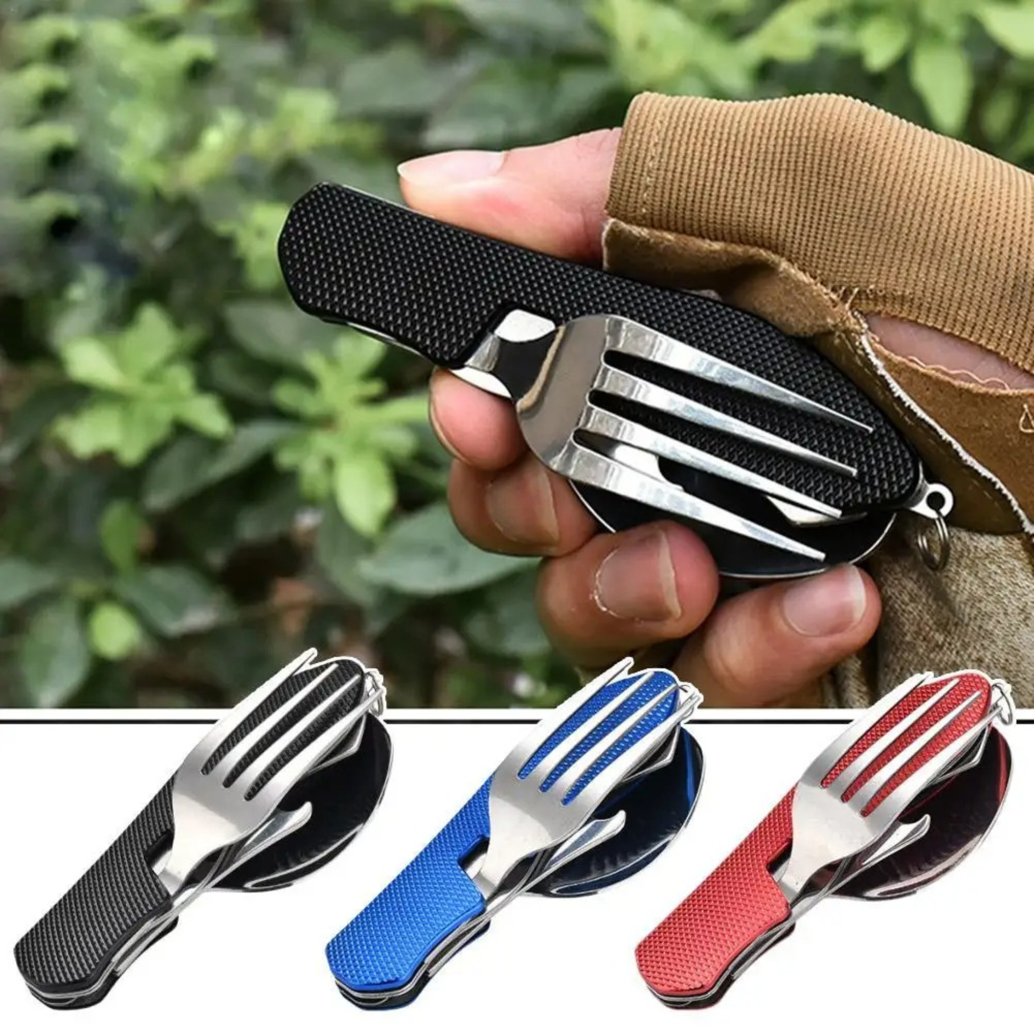 4-in-1 Folding Camping Cutlery Set - Compact Travel Utensils for Outdoor Adventures