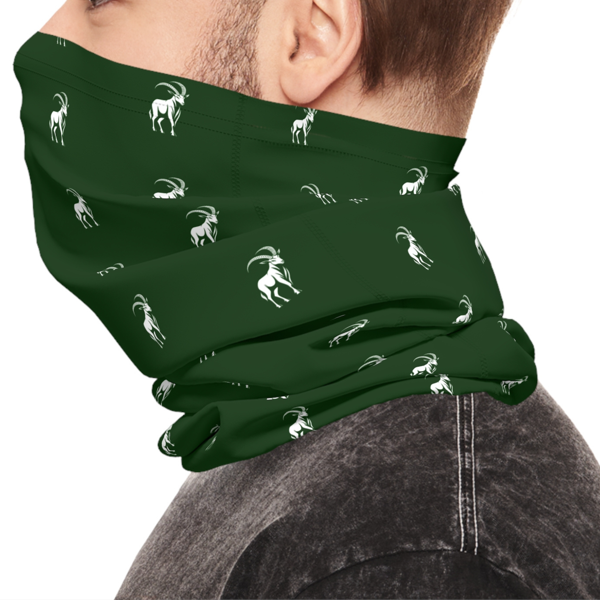 Ibex Pattern Lightweight Neck Gaiter - Forest Green